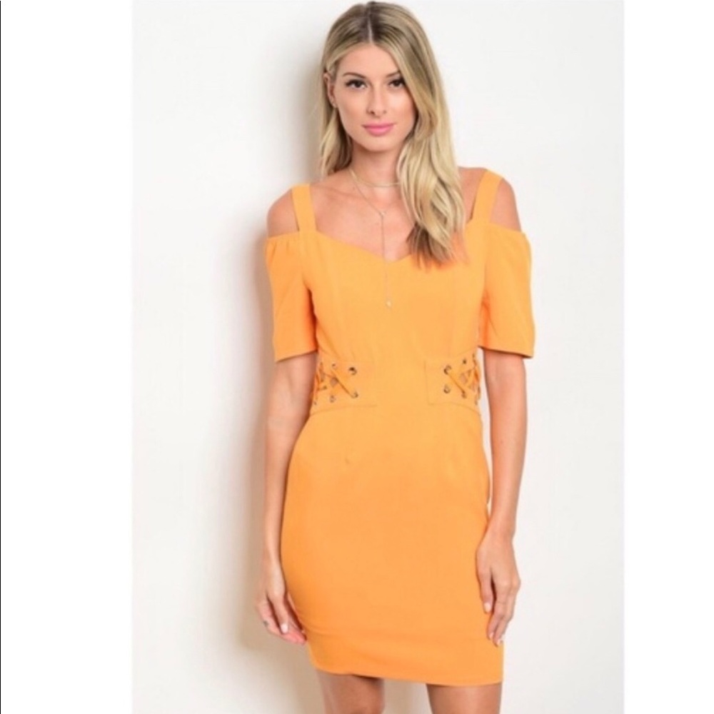 Orange lace-up dress